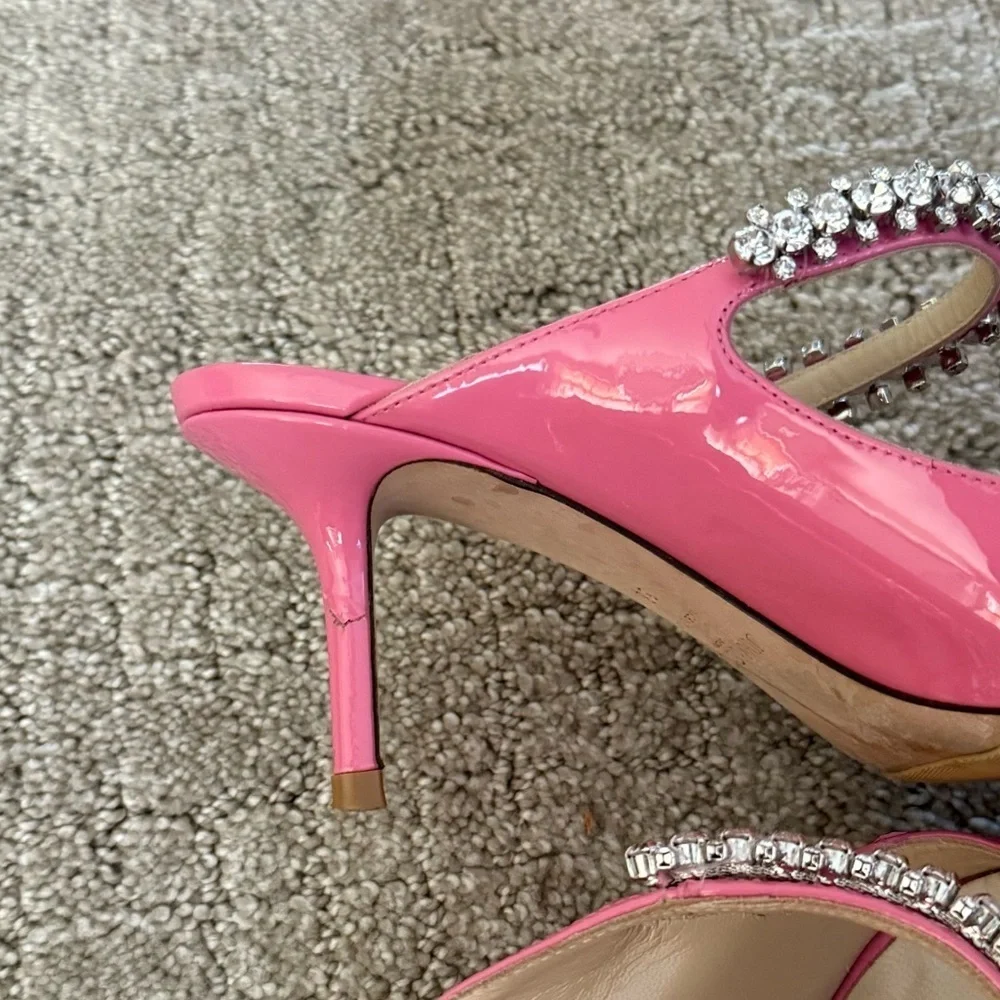 JIMMY CHOO Bing 65mm Patent Crystal Embellished Mules Candy Pink Sz 38 EU - Picture 12 of 12